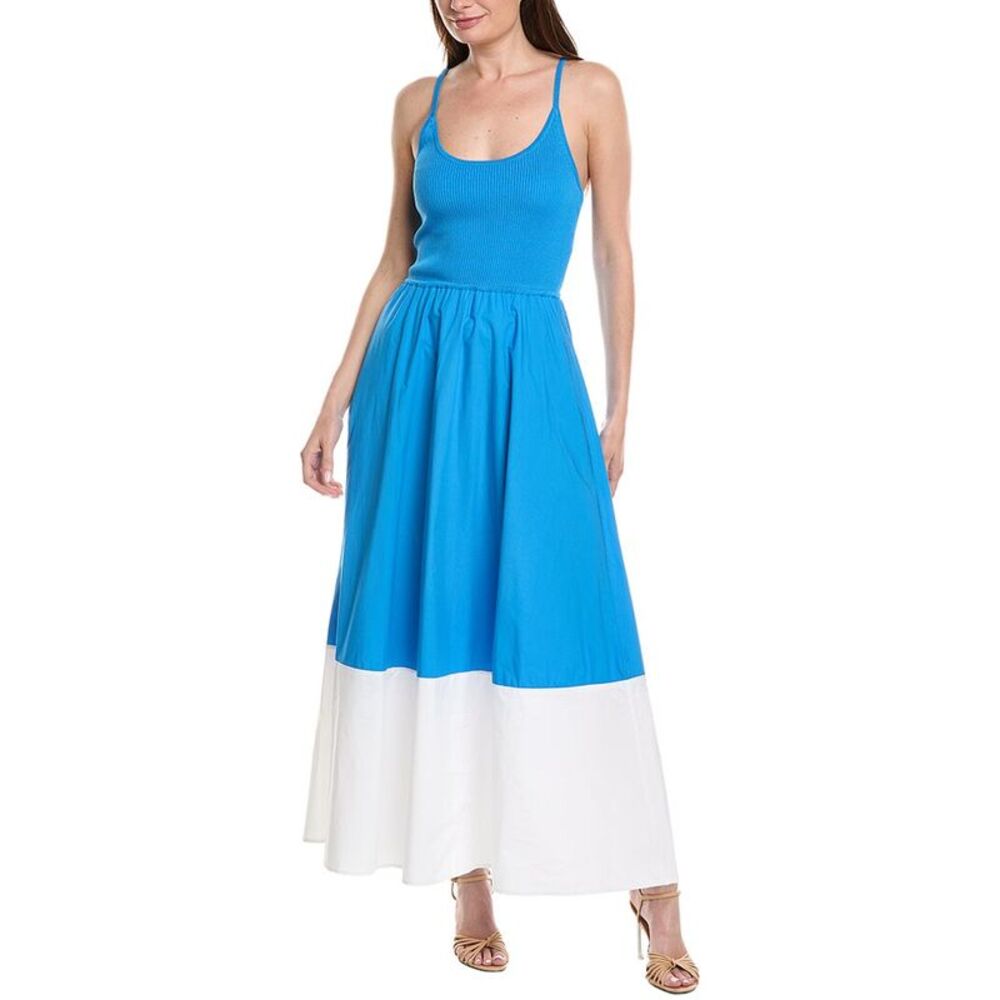 Milly Womens  Cami Knit Poplin Blocked Maxi Dress, Blue
